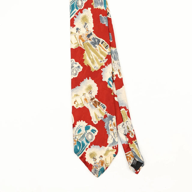 Front Front Detail of Vintage 1990's Tom James Sketches Abstract Patterned Tie