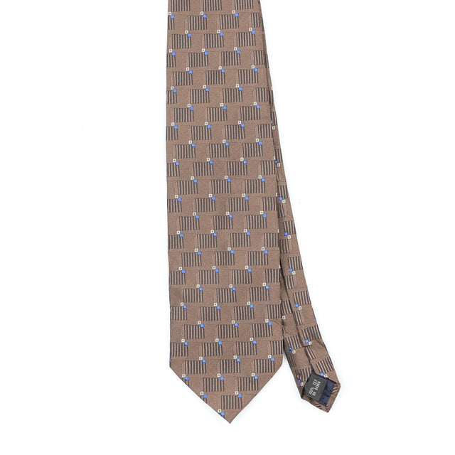 Front Front Detail of Vintage Squares Geometric Patterned Tie