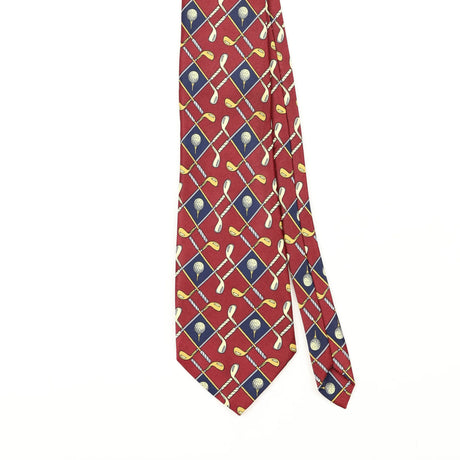 Front Front Detail of Vintage Rene Chagal Golf Clubs Geometric Patterned Tie