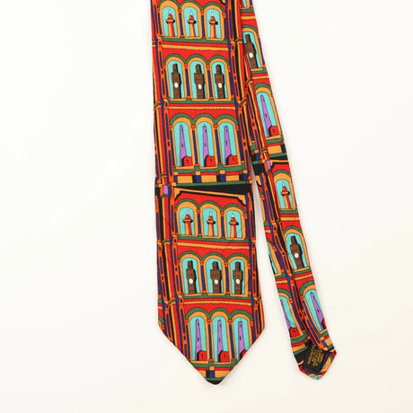 Front Detail of Vintage Museum Cartoon Patterned Tie