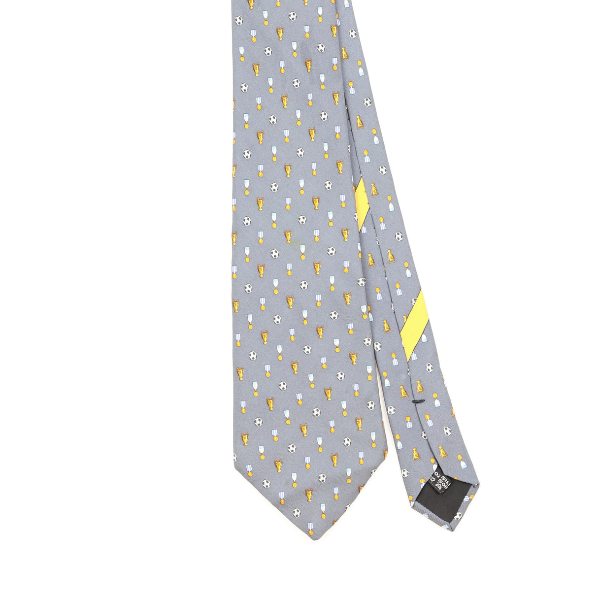 Front Detail of Vintage 1990's Salvatore Ferragamo Football Geometric Patterned Tie