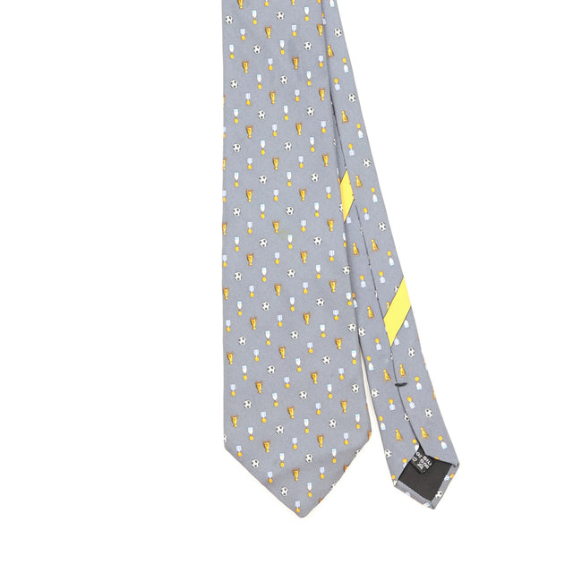 Front Detail of Vintage 1990's Salvatore Ferragamo Football Geometric Patterned Tie