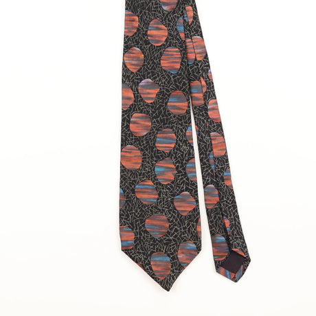 Front Detail of Vintage 1990's Liberty of London Sunset Geometric Patterned Tie
