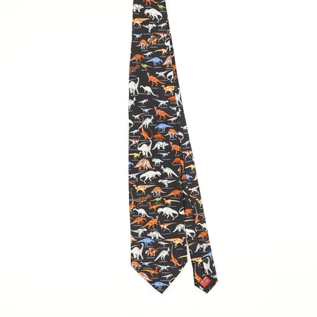 Front Front of Vintage Museum Artifacts Dinosaurs Animal Print Patterned Tie