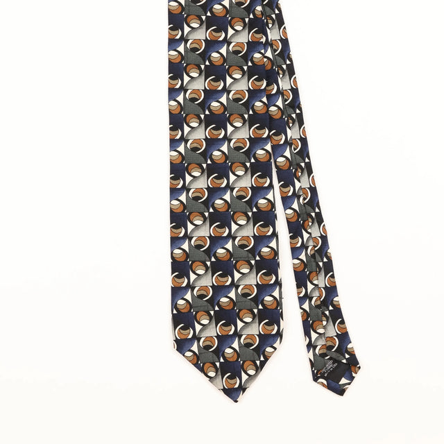 Front Detail of Vintage 1990's Martin Wong Geometric Patterned Tie