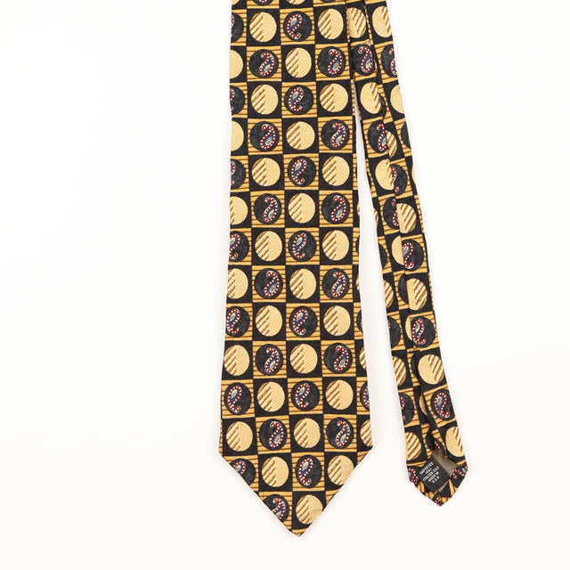 Front Detail of Vintage 1990's Perry Ellis Geometric Patterned Tie