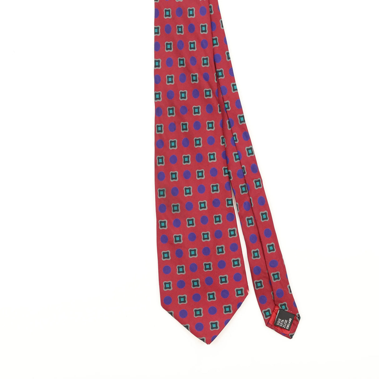 Front Detail of Vintage 1980's Yves Saint Laurent Geometric Patterned Tie