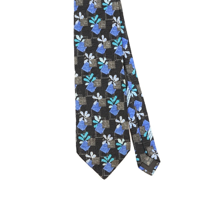 Front Front Detail of Vintage 1990's Ermenegildo Zegna Flower Geometric Patterned Tie