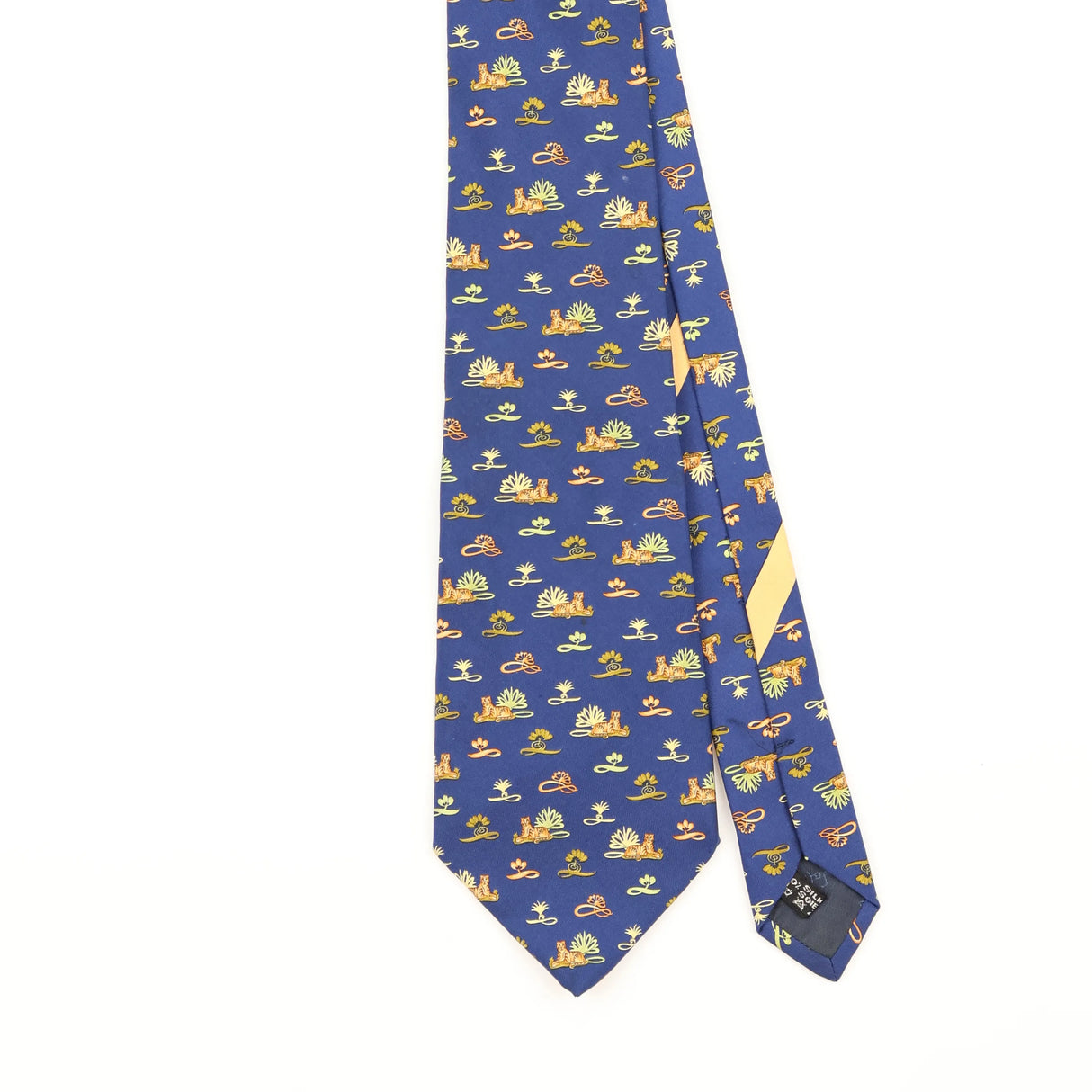Front Detail of Vintage 1990's Salvatore Ferragamo Tiger Geometric Patterned Tie