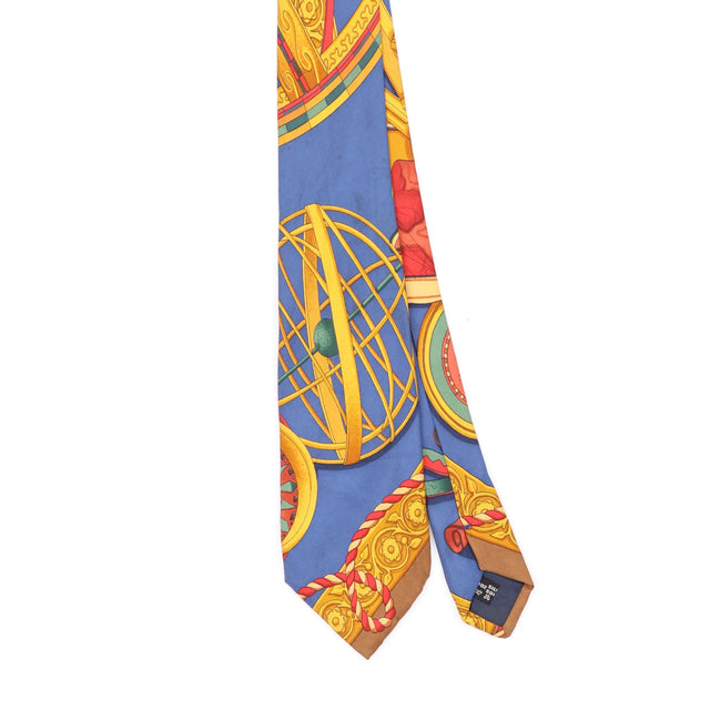 Front Front Detail of Vintage 1990's Salvatore Ferragamo Clockwork Abstract Patterned Tie