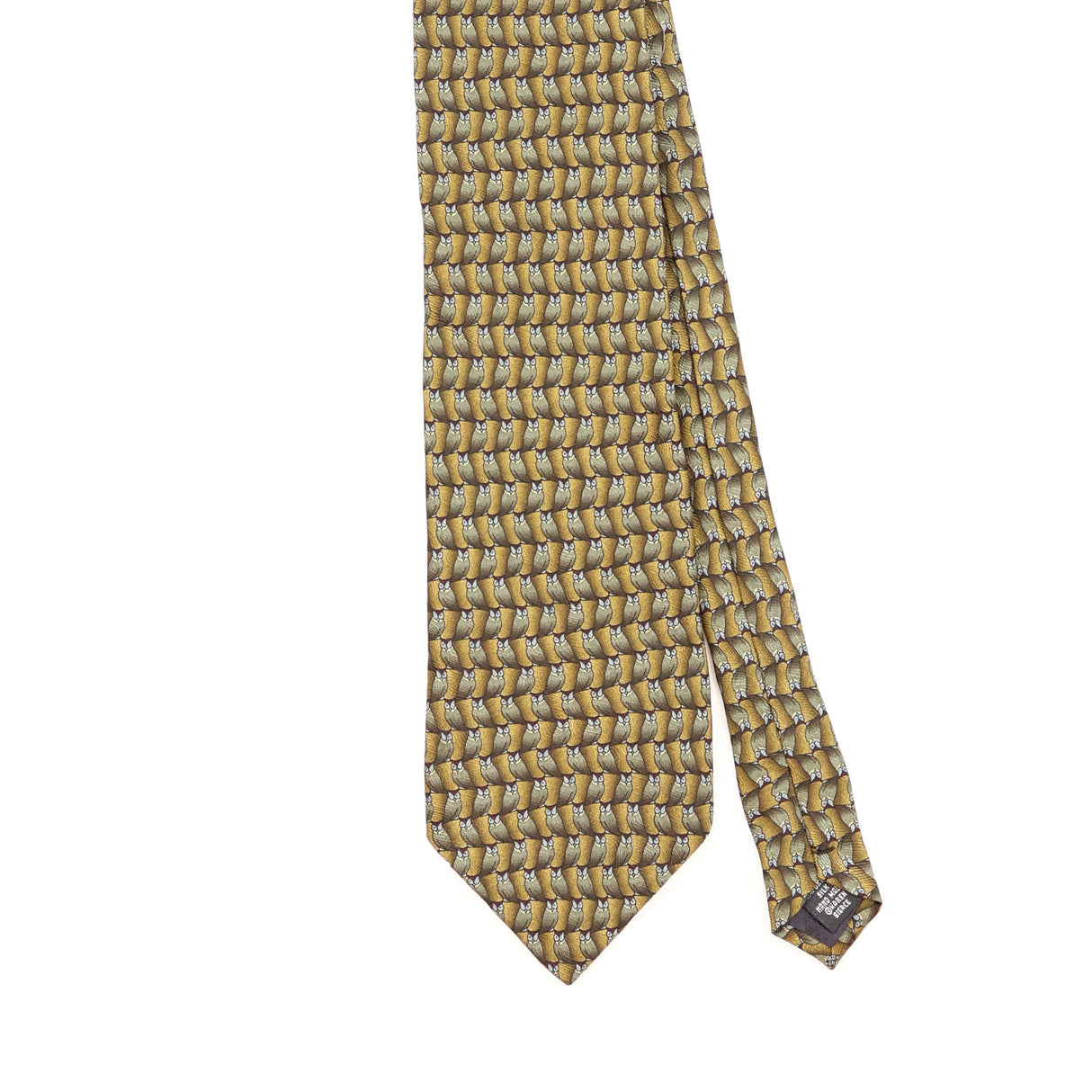 Front Detail of Vintage 1990's Tropical Screech Owl Animal Print Patterned Tie