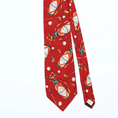 Front Detail of Vintage Tabasco Golf Cartoon Patterned Tie
