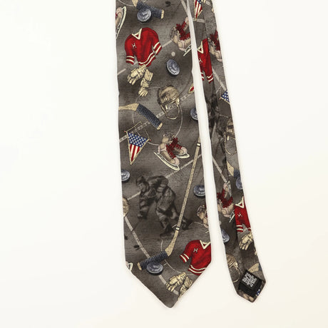 Front Detail of Vintage Van Heusen Hockey Cartoon Patterned Tie
