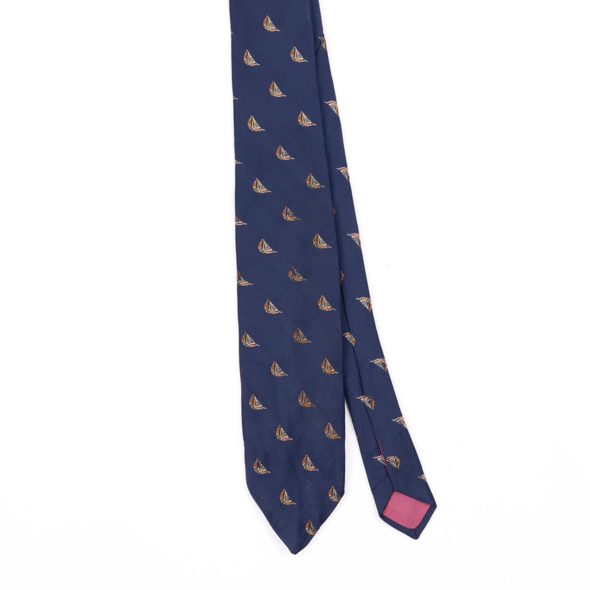 Front Front Detail of Vintage 1980's Sailing Boats Geometric Patterned Tie