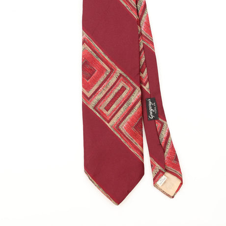 Front Detail of Vintage 1980's Beau Brummell Geometric Patterned Tie