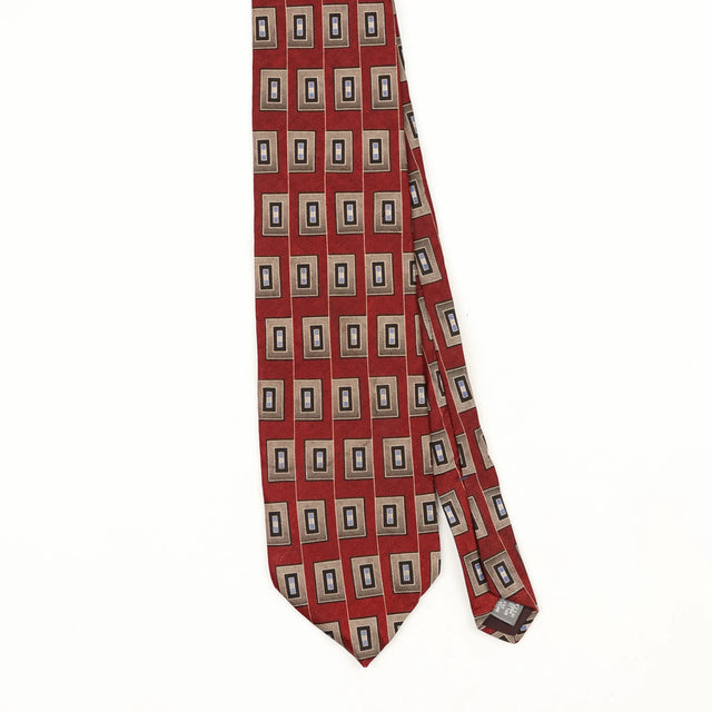 Front Front Detail of Vintage 1990's Gianfranco Ruffini Geometric Patterned Tie
