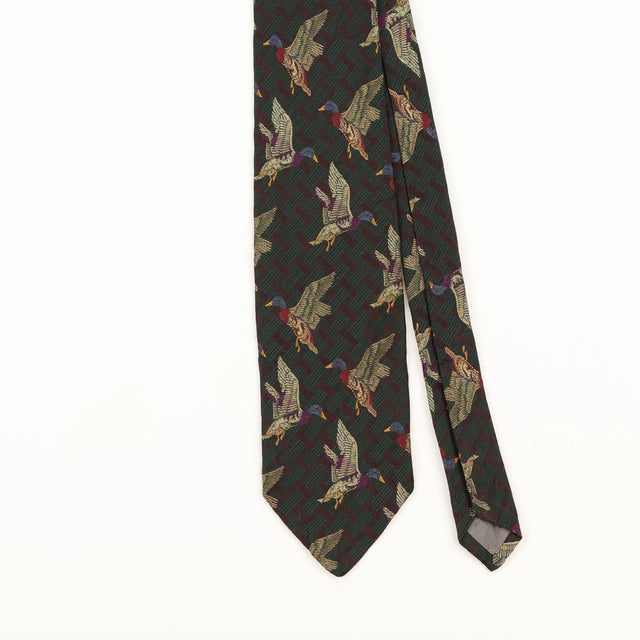 Front Detail of Vintage 1990's Robert Talbott Bird Animal Print Patterned Tie