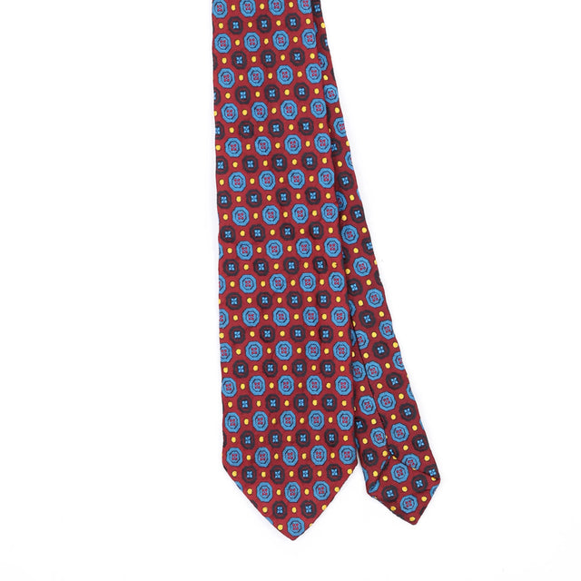 Front Front Detail of Vintage 1980's Foulard Geometric Patterned Tie