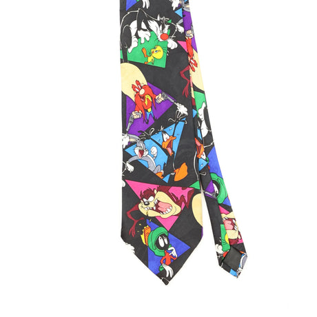 Front Front Detail of Vintage 1990's Looney Tunes Cartoon Patterned Tie
