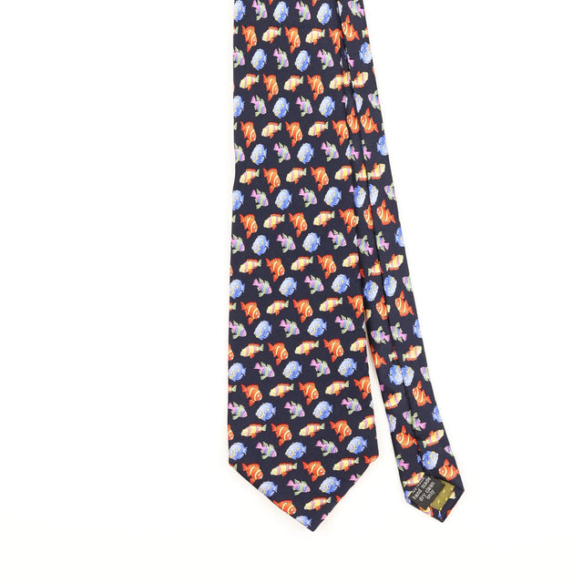 Front Detail of Vintage Stonehenge Fish Animal Print Patterned Tie