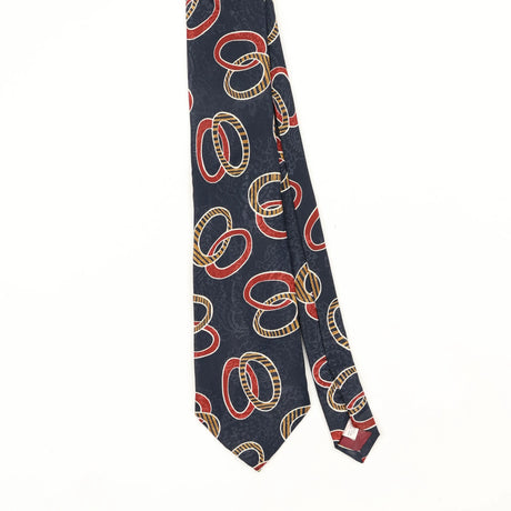 Front Front Detail of Vintage Interlocking Rings Geometric Patterned Tie