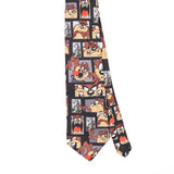 Front Front Detail of Vintage 1990's Looney Tunes Taz Cartoon Patterned Tie