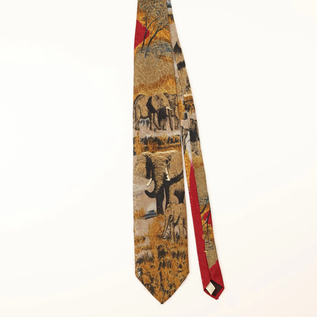 Front of Vintage Elephant Animal Print Patterned Tie
