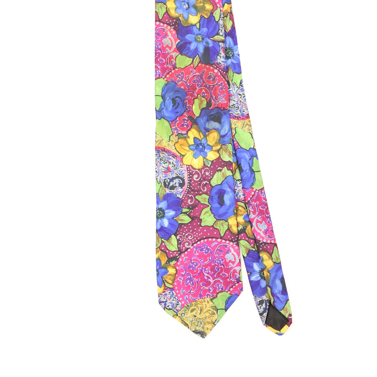 Front Front Detail of Vintage 1990's Flowers Floral Patterned Tie