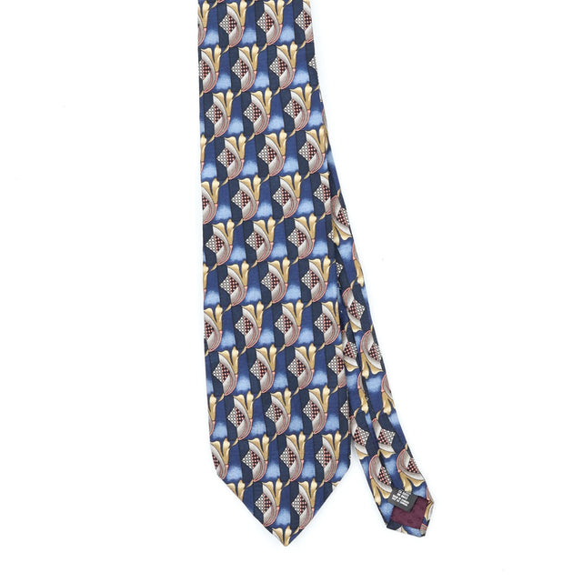 Front Front Detail of Vintage 1990's Guy Laroche Foulard Geometric Patterned Tie
