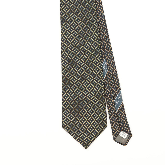 Front Detail of Vintage 1990's Valentino Geometric Patterned Tie