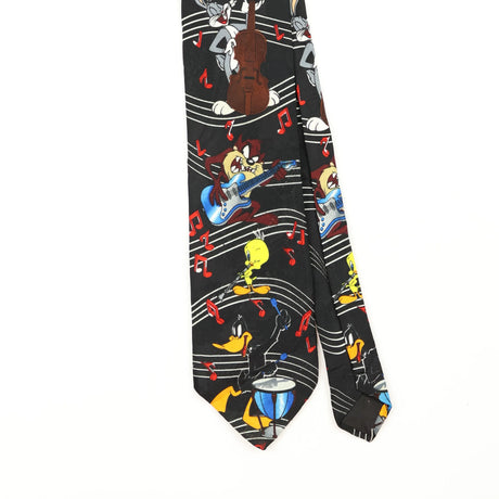 Front Front Detail of Vintage 1990's Looney Tunes Bugs Bunny Cartoon Patterned Tie