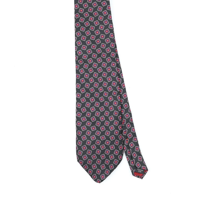 Front Front Detail of Vintage 1990's Foulard Geometric Patterned Tie