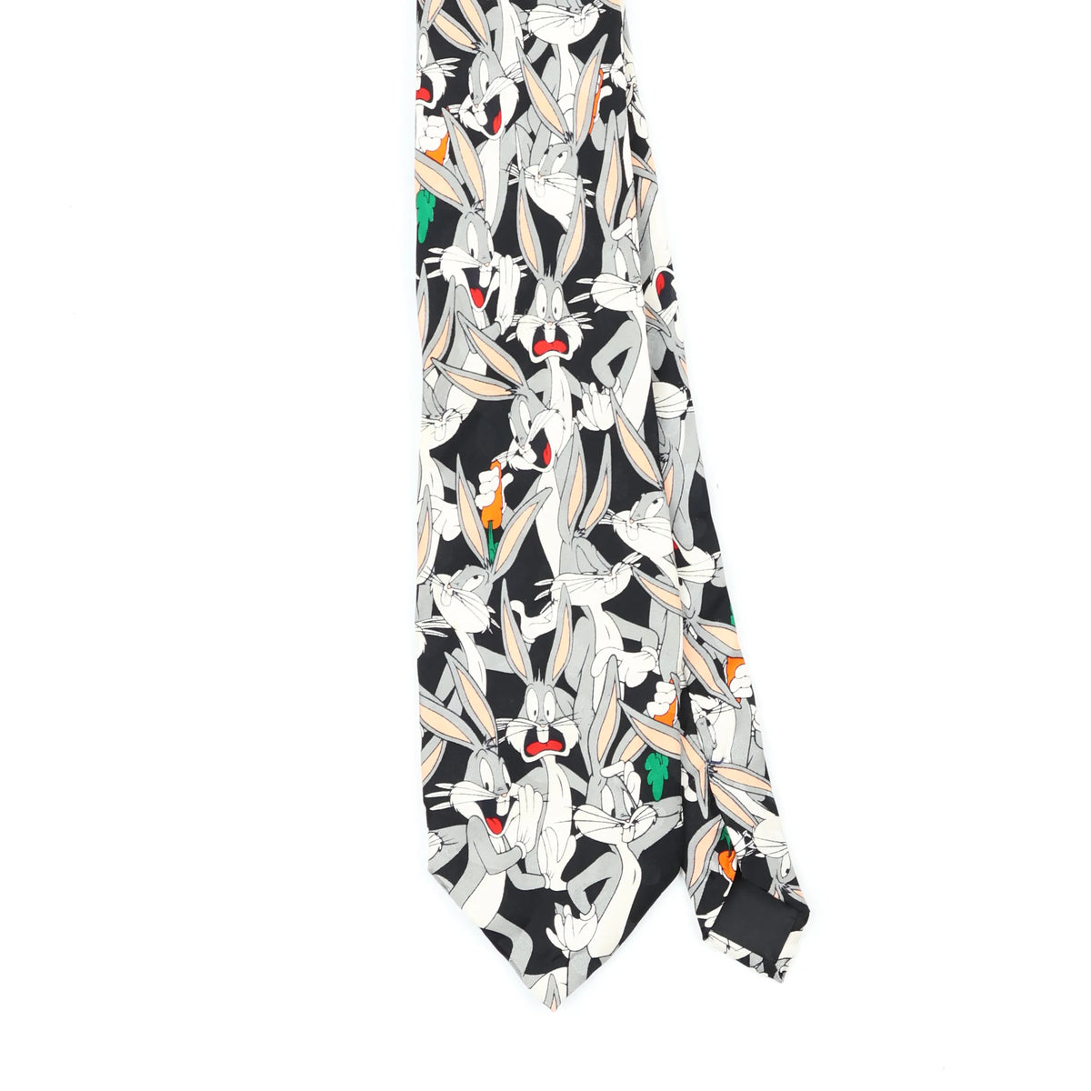 Front Front Detail of Vintage 1990's Looney Tunes Bugs Bunny Cartoon Patterned Tie