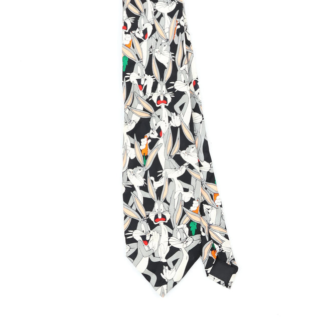 Front Front Detail of Vintage 1990's Looney Tunes Bugs Bunny Cartoon Patterned Tie