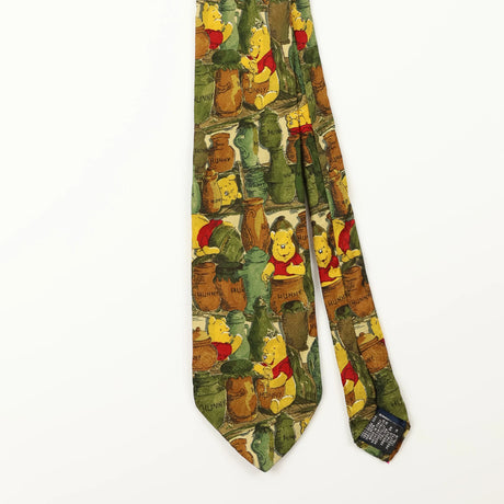 Front Detail of Vintage Disney Winnie The Pooh Cartoon Patterned Tie