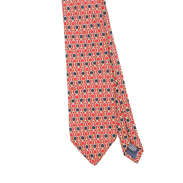 Front Front Detail of Vintage 1990's Roundtree & Yorke Horsebit Geometric Patterned Tie