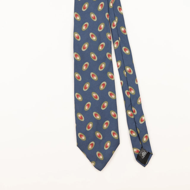 Front Detail of Vintage 1990's Olive Geometric Patterned Tie