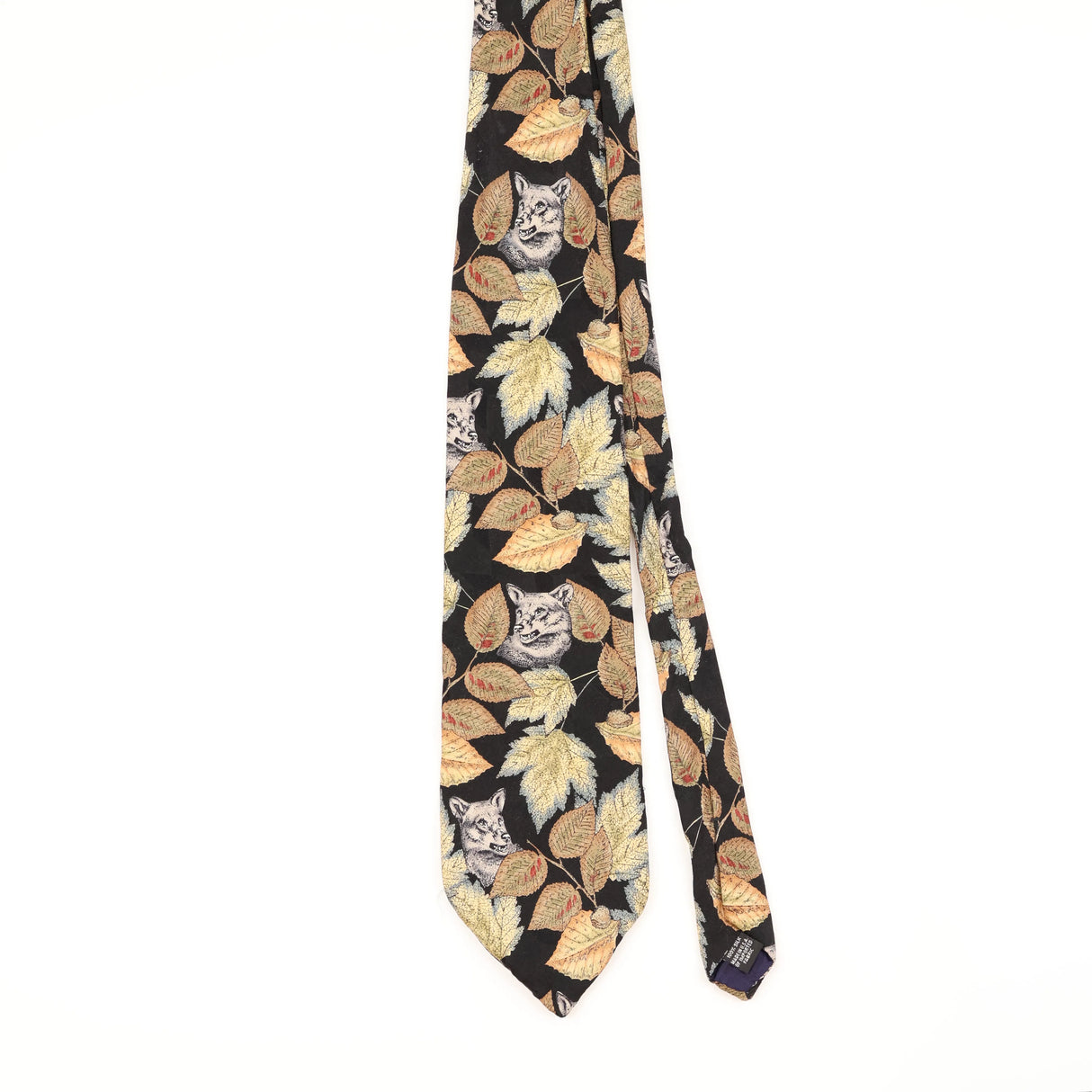 Front of Vintage 1990's Max Raab Wolf Animal Print Patterned Tie