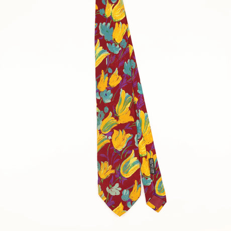 Front of Vintage 1990's Brioni Floral Patterned Tie