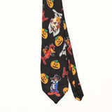 Front Front Detail of Vintage 1990's Looney Tunes Halloween Cartoon Patterned Tie