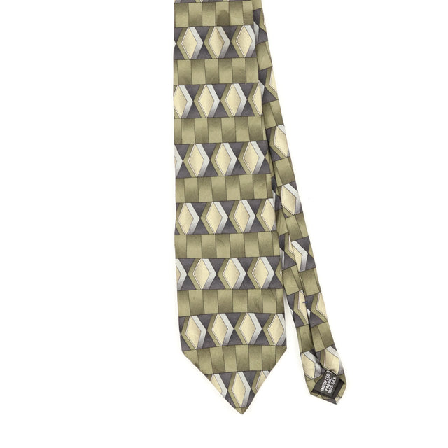 Front Front Detail of Vintage 1990's Oscar De La Renta Geometric Patterned Tie