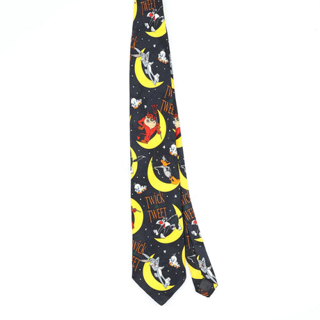 Front Front of Vintage 1990's Looney Tunes Halloween Cartoon Patterned Tie