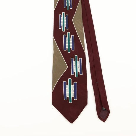 Front Detail of Vintage 1990's John Henry Geometric Patterned Tie