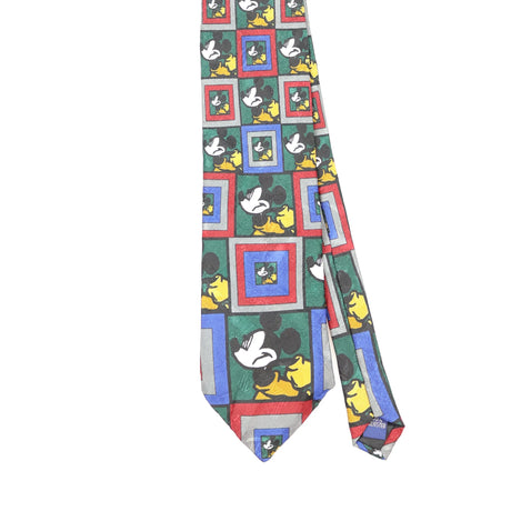 Front Front Detail of Vintage 1990's Disney Mickey Mouse Cartoon Patterned Tie