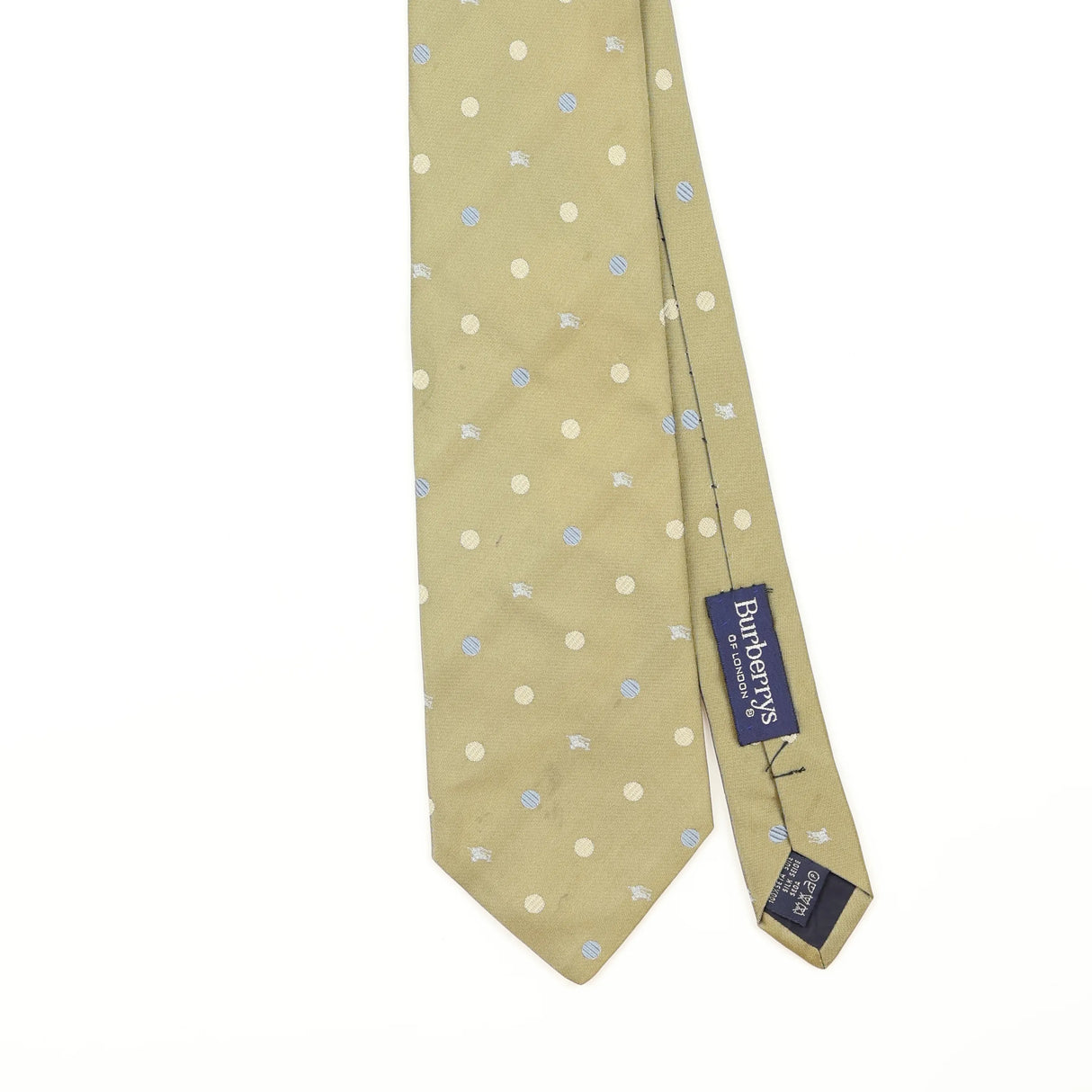 Front Detail of Vintage 1990's Burberry Monogram Polka Dot Patterned Tie