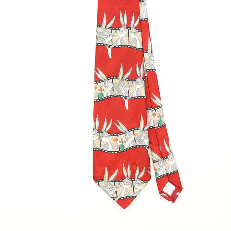 Front Front Detail of Vintage 1990's Looney Tunes Bugs Bunny Cartoon Patterned Tie