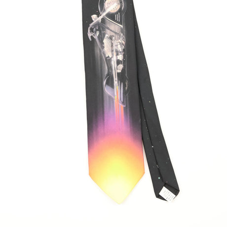 Front Front Detail of Vintage 1990's Ralph Marlin Arlen Ness Blast Off Abstract Patterned Tie