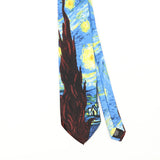 Front Front Detail of Vintage 1990's Ralph Marlin Starry Night Abstract Patterned Tie