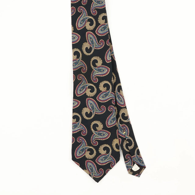 Front Front Detail of Vintage 1990's Oscar De La Renta Paisley Patterned Tie