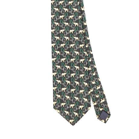 Front Detail of Vintage 1990's Elephant Geometric Patterned Tie